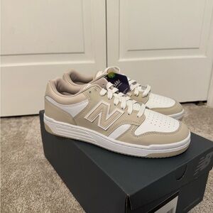 New Balance 480s White and Tan Sneakers